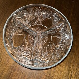 Vintage KIG Indonesia 3 Part DIVIDED RELISH DISH Fruit Clear Glass Round Platter